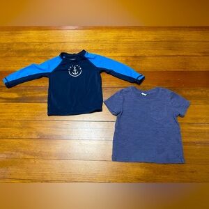 Janie and Jack Navy and Bright Blue Anchor Rashguard & Gray Tee Shirt 12-18 Mon